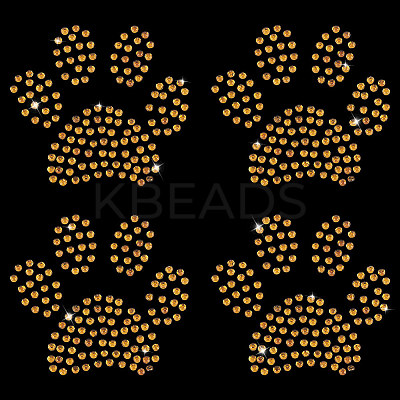 Paw Print Hotfix Glass Rhinestone DIY-WH0453-71B-02-1