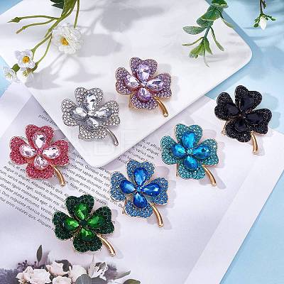 Cubic Zirconia Clover Brooch Pin JBR105E-1