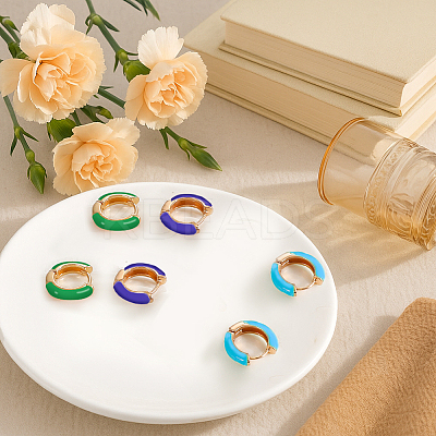 4 Pairs 4 Colors Alloy Enamel Huggie Hoop Earrings for Women EJEW-HY0001-23A-1