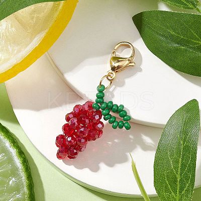 Glass Seed Beaded Grape Pendant Decoration HJEW-MZ00158-02-1