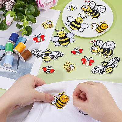 16Pcs 8 Styles Bees Iron on Cloth Patches PATC-DC0001-12-1
