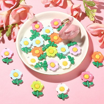30Pcs 6 Colors Opaque Resin Pendants RESI-CJ0003-08-1