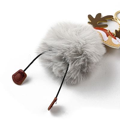 Imitation Rex Rabbit Fur & PU Leather Christmas Reindeer Pendant Keychain LS-KEYC-K018-03KCG-01-1