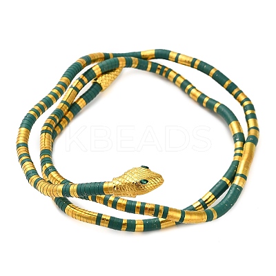 Alloy Green Rhinestone Snake Wrap Choker Necklaces for Women LS-NJEW-Z087-02G-1