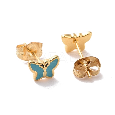 Enamel Butterfly Stud Earrings with 316L Surgical Stainless Steel Pins EJEW-P204-04G-02-1