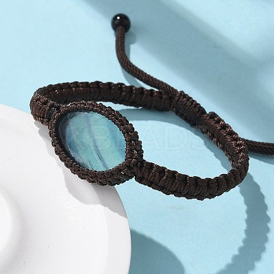 Adjustable Oval Natural Fluorite Braided Bead Bracelets BJEW-H626-02-11-1