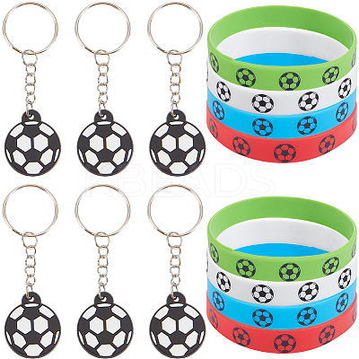 PVC Football Keychain & Silicone Cord Bracelets Jewelry Sets SJEW-GF0001-01-1