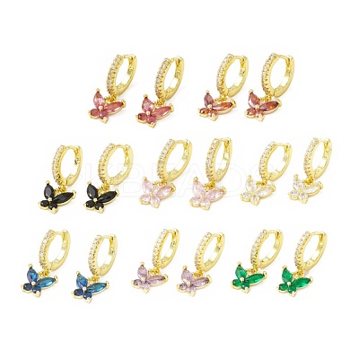 Cubic Zirconia Butterfly Dangle Hoop Earrings EJEW-H086-01G-1