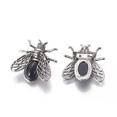 Natural Dyed & Heated Black Agate Brooches G-A176-D01-1-1