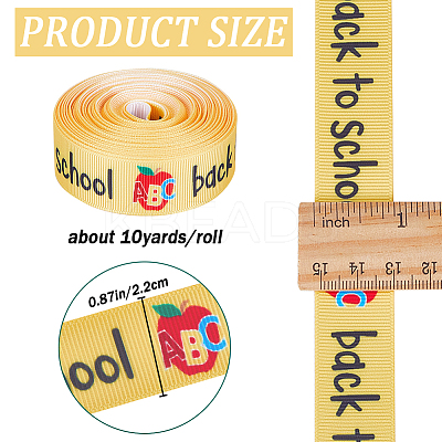 10 Yards Back To School Theme Polyester Grosgrain Ribbon OCOR-WH0082-82B-1