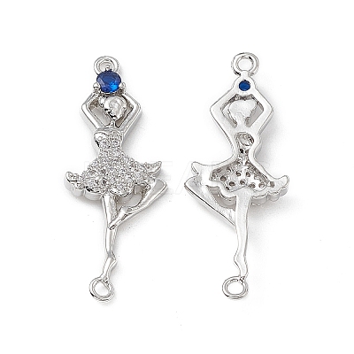 Brass Micro Pave Clear Cubic Zirconia Connector Charms KK-E068-VB036-1