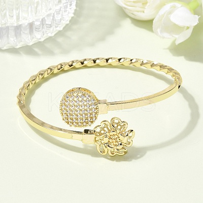 Brass Micro Pave Clear Cubic Zirconia Cuff Bangles for Women BJEW-F526-09G-1