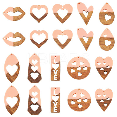 20Pcs 10 Styles Resin and Walnut Pendants WOOD-TA0002-73A-1
