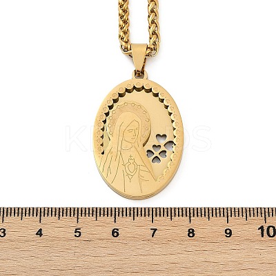 201 Stainless Steel Virgin Mary Pendant Wheat Chain Necklaces for Men NJEW-S387-09G-04-1