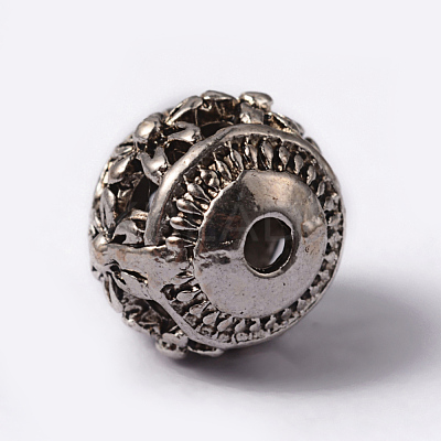 Round with Flower Tibetan Style Alloy Hollow Beads X-TIBEB-AD-45909-AS-1