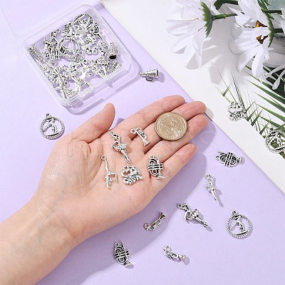 40Pcs 8 Styles Tibetan Style Alloy Pendants FIND-YW0006-87AS-1