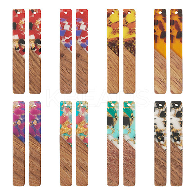 16Pcs 8 Styles Transparent Resin & Walnut Wood Big Pendants RESI-BT0001-32-1