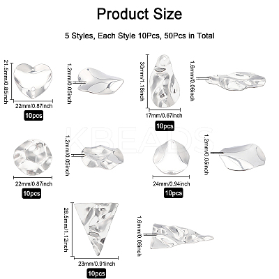 50Pcs 5 Style304 Stainless Steel Pendant STAS-CA0001-69P-1