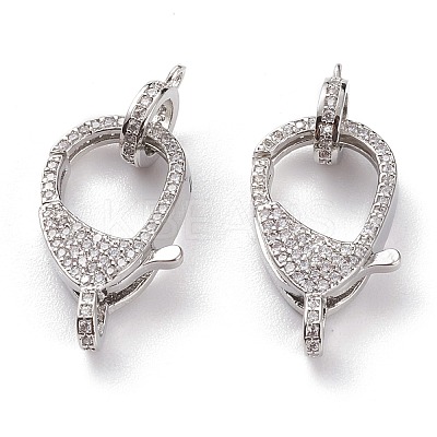 Brass Micro Pave Clear Cubic Zirconia Lobster Claw Clasps KK-C100-43G-P-1