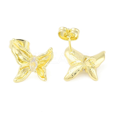 Brass Pave Clear Cubic Zirconia Stud Earring Findings KK-F875-06G-1