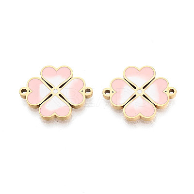 304 Stainless Steel Enamel Heart Clover Links STAS-T073-26G-1