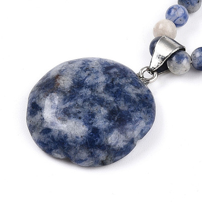 Natural Blue Spot Jasper 4.5mm Round Beaded Flower Pendant Necklaces NJEW-T016-04D-1