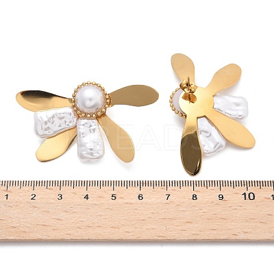 Flower 304 Stainless Steel Stud Earrings EJEW-C142-05G-1