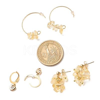 3 Pairs 3 Style Natural Citrine Chips Beaded Cluster Dangle Stud & Leverback Earrings EJEW-JE04895-02-1
