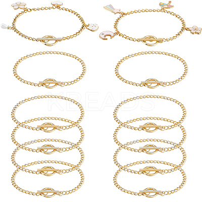 12Pcs 304 Stainless Steel Twisted Curb Chains Bracelets BJEW-SC0001-61G-1