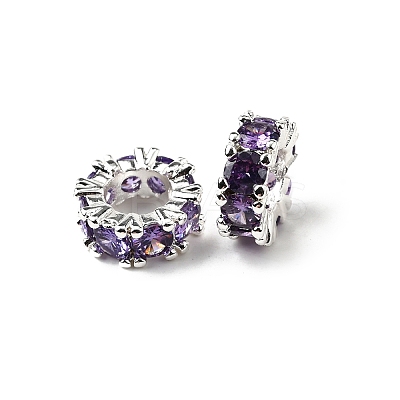 Brass with Cubic Zirconia European Beads ZIRC-L041-18D-S-1