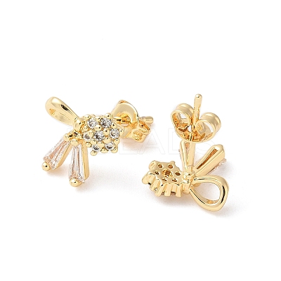 Brass Micro Pave Clear Cubic Zirconia Stud Earrings EJEW-M103-12G-1