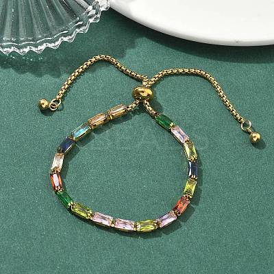 Rectangle 304 Stainless Steel Glass Slider Bracelets BJEW-D456-07G-01-1