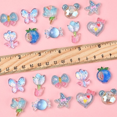 20Pcs 10 Styles Flower Transparent Epoxy Resin Decoden Cabochons RESI-FS0001-94-1