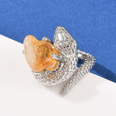 Snake Natural Yellow Quartz Open Cuff Rings RJEW-K286-10P-01-1