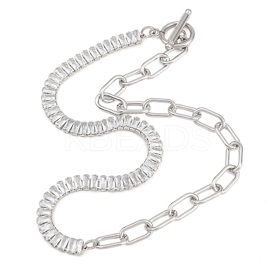 304 Stainless Steel Pave Clear Cubic Zirconia Tennis Chain Paperclip Chain Necklaces with OT Clasps NJEW-D326-02P-1