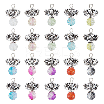 30Pcs 10 Color Zinc Alloy Lotus with Crackle Glass Round Beads Pendant FIND-AR0003-71-1
