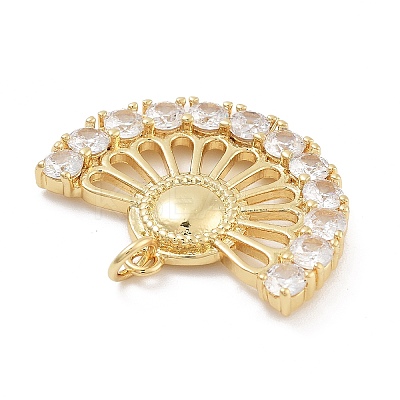 Fan Shaped Rack Plating Brass Micro Pave Cubic Zirconia Pendants X-KK-G512-28B-G-1