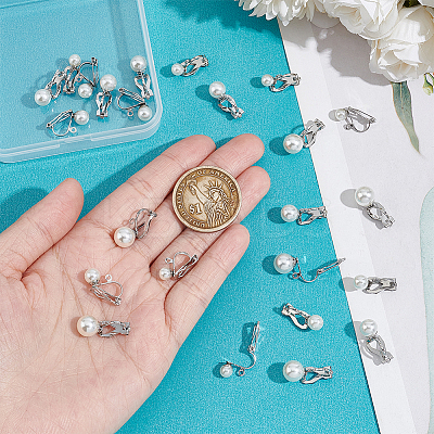 24Pcs 4 Size 304 Stainless Steel Clip-on Earring Findings with Imitation Pearl Plastic Beaded STAS-UN0054-73-1