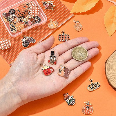 30Pcs 15 Styles Thanksgiving Day Golden Tone Alloy Enamel Pendants ENAM-FS0002-03-1