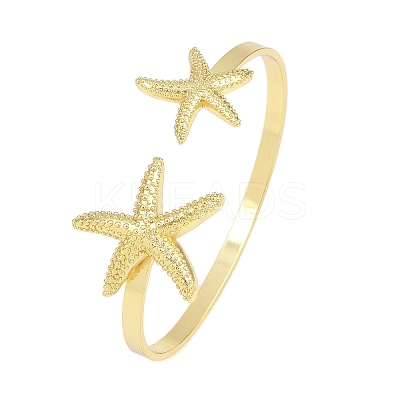 Marine Organism Brass Cuff Bangles for Women BJEW-D368-03D-G-1