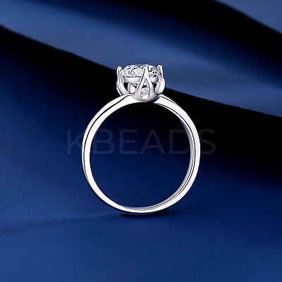 Flat Round Rhodium Plated 925 Sterling Silver Micro Pave Cubic Zirconia Finger Rings for Women WG84544-12-1
