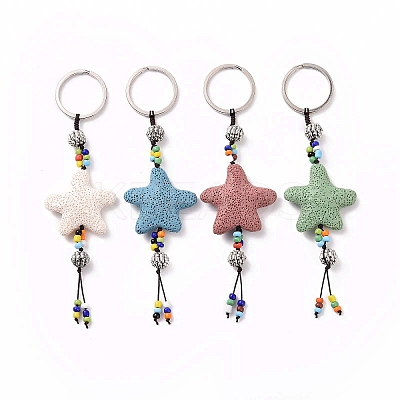 Star Natural Lava Rock Beads Keychain KEYC-O011-06M-1