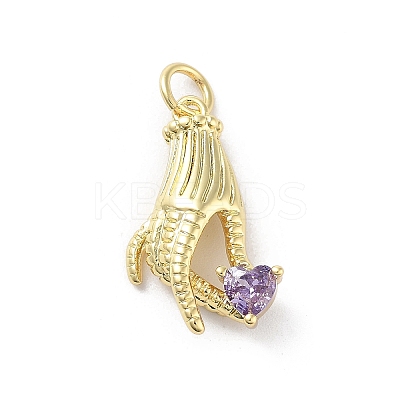 Rack Plating Palm Brass Micro Pave Cubic Zirconia Pendants KK-E102-18G-04-1