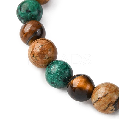 12 Constellations Natural Tiger Eye & Picture Jasper & Agate & Black Onyx Round Beaded Stretch Bracelets for Men Women WGB9E7C-12-1
