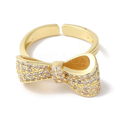 Bowknot Brass Micro Pave Clear Cubic Zirconia Open Cuff Rings for Women RJEW-C098-21G-1