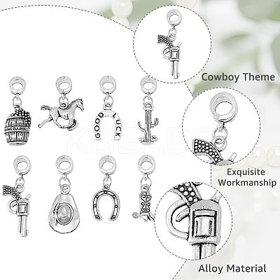 64Pcs 8 Style Cowboy Theme Tibetan Style Alloy European Dangle Charms FIND-FH0006-43-1