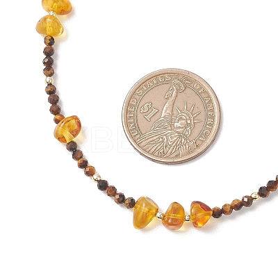 Natural Amber Chip and Faceted Round Tiger Eye Beaded Necklaces NJEW-JN05880-1