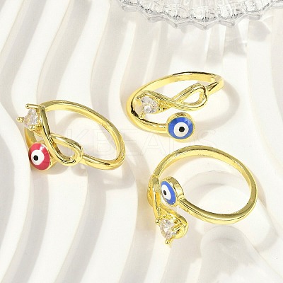 Brass Micro Pave Clear Cubic Zirconia Enamel Cuff Rings for Women RJEW-L113-031G-1