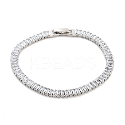 Brass Pave Clear Cubic Zirconia Rectangle Link Bracelets BJEW-B094-11A-P-1