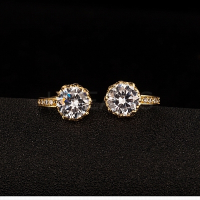 Real Gold Plated Perfect Design Brass Rhinestone Huggie Hoop Earrings EJEW-EE0001-120B-1